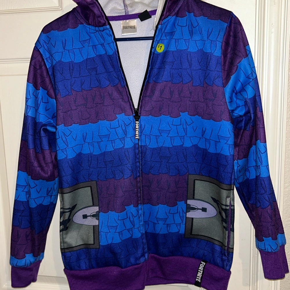 Vibrant Blue and Purple Striped Zip-Up Sweatshirt